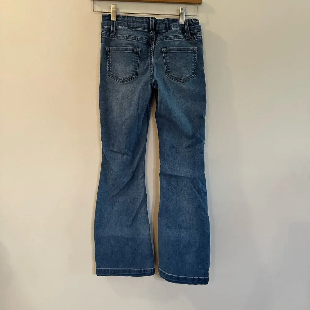 Art Class Flare Jeans Sz 12 Medium Wash Adjustable Waist Tabs Girls Jeans